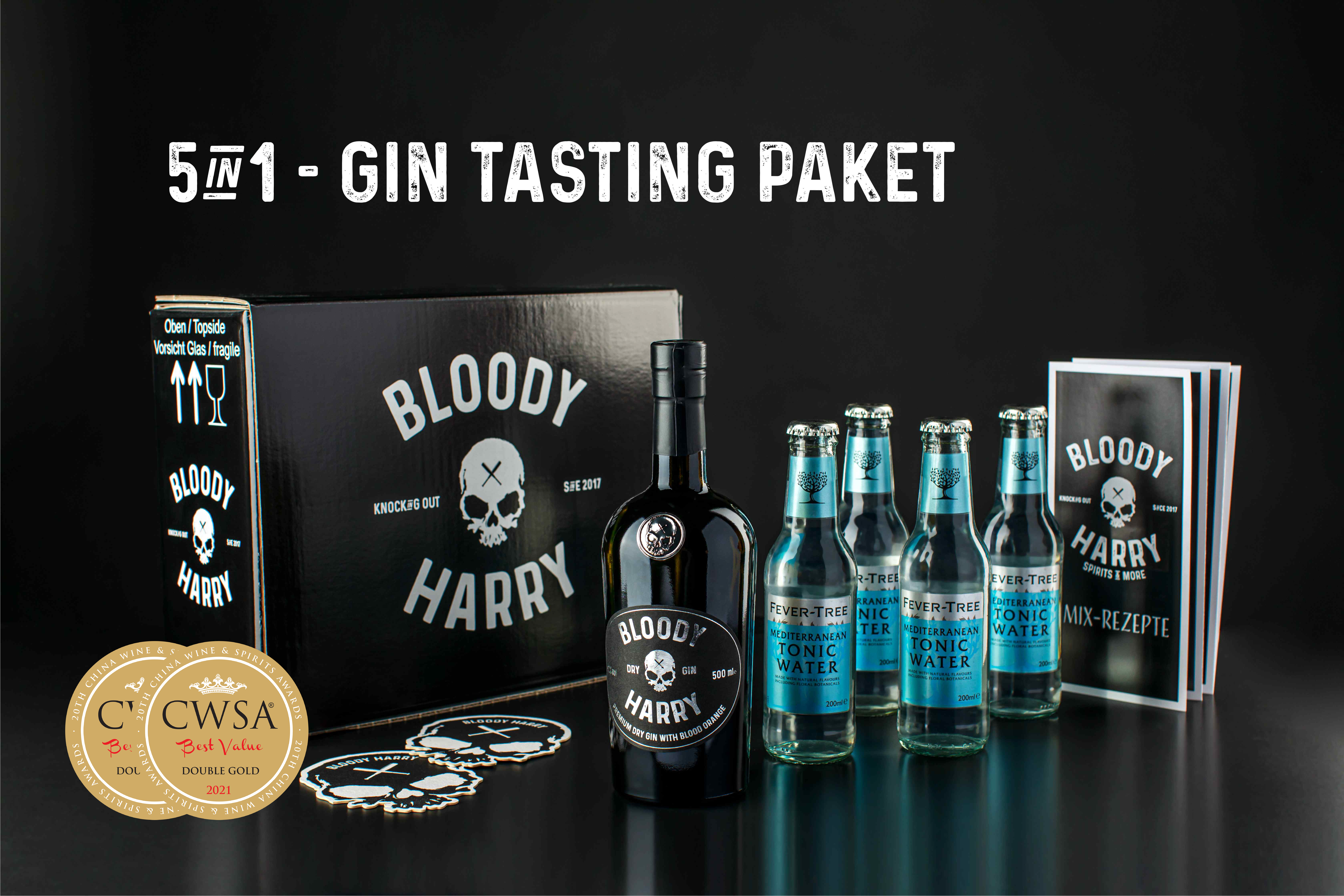 BLOODY HARRY Premium Dry Gin 5 in 1 Tasting Paket